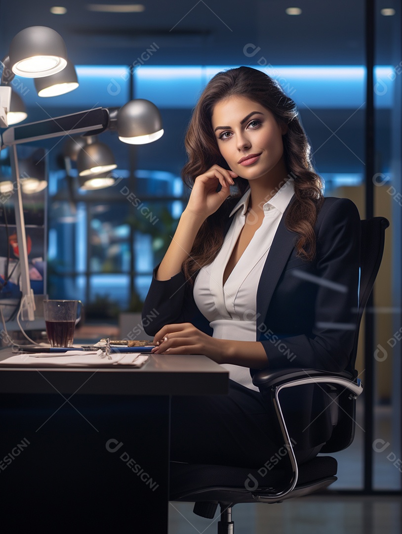 Uma linda empresária de sucesso sob um escritório