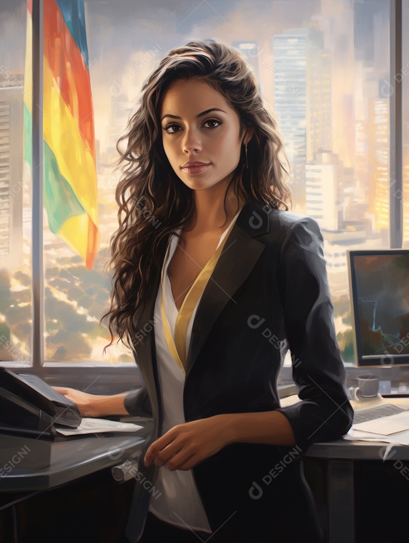 Uma linda empresária de sucesso sob um escritório