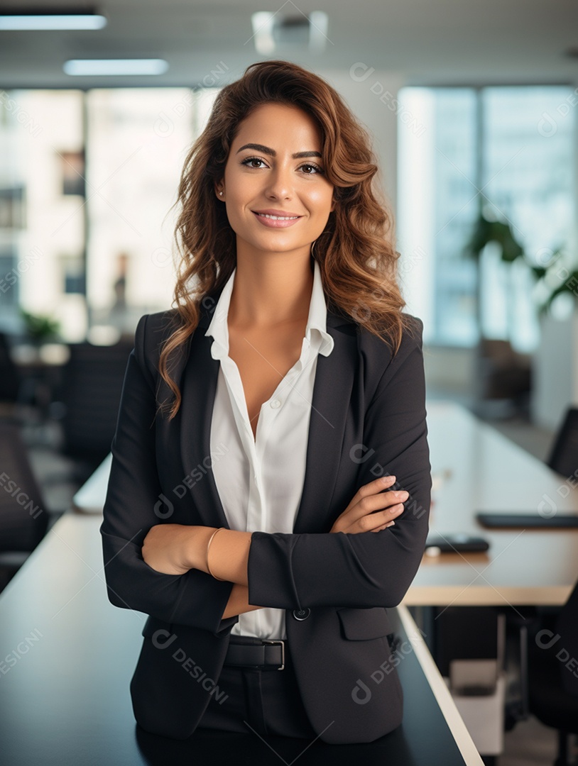 Uma linda empresária de sucesso sob um escritório