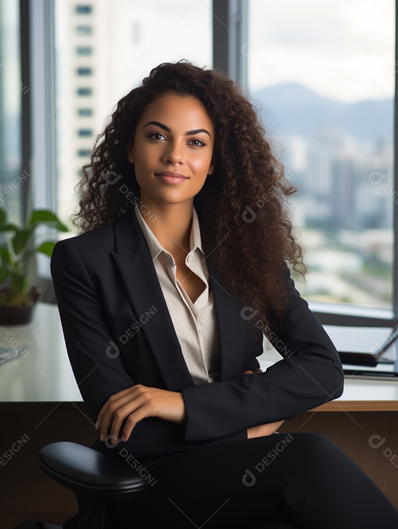 Uma linda empresária de sucesso sob um escritório