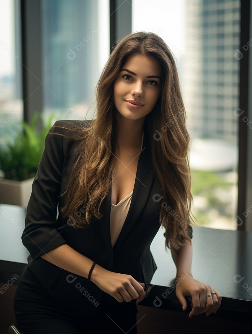 Uma linda empresária de sucesso sob um escritório