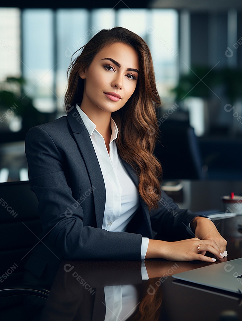 Uma linda empresária de sucesso sob um escritório