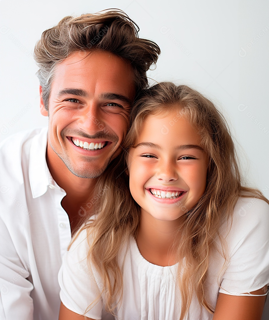 Pai e filha felizes sobre fundo isolado