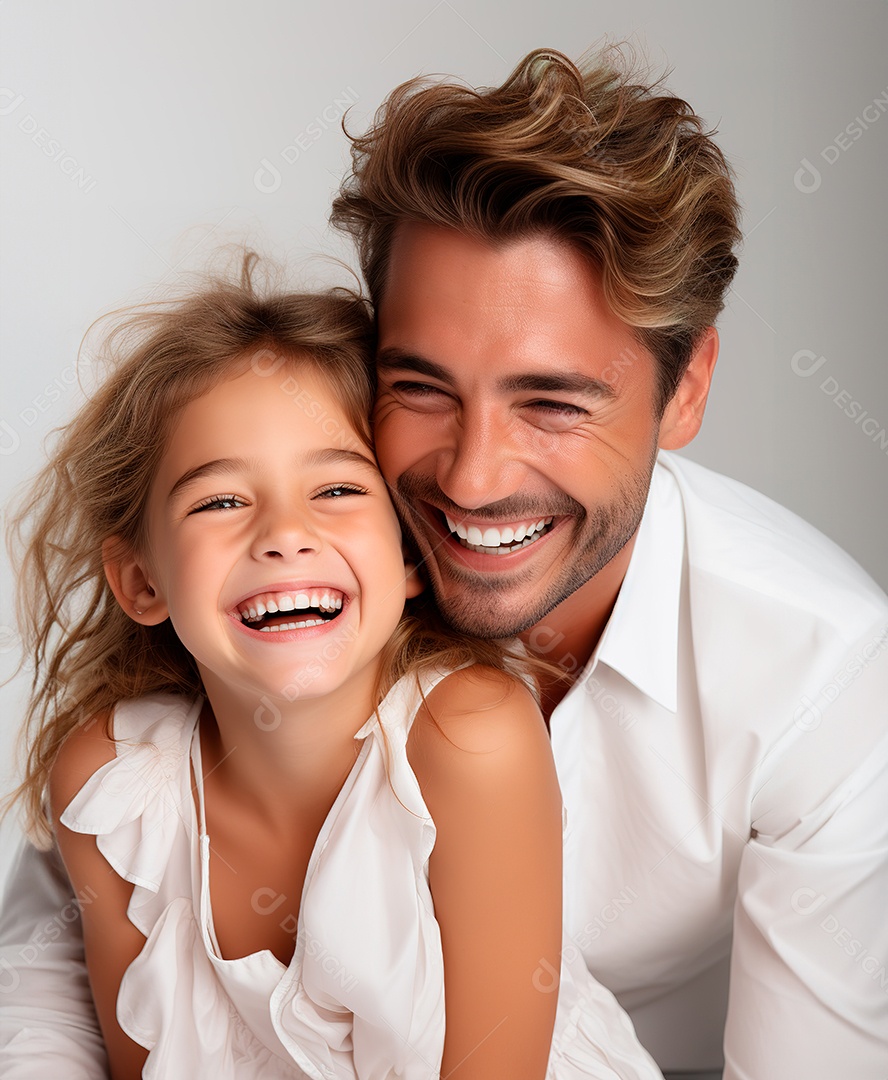 Pai e filha felizes sobre fundo isolado