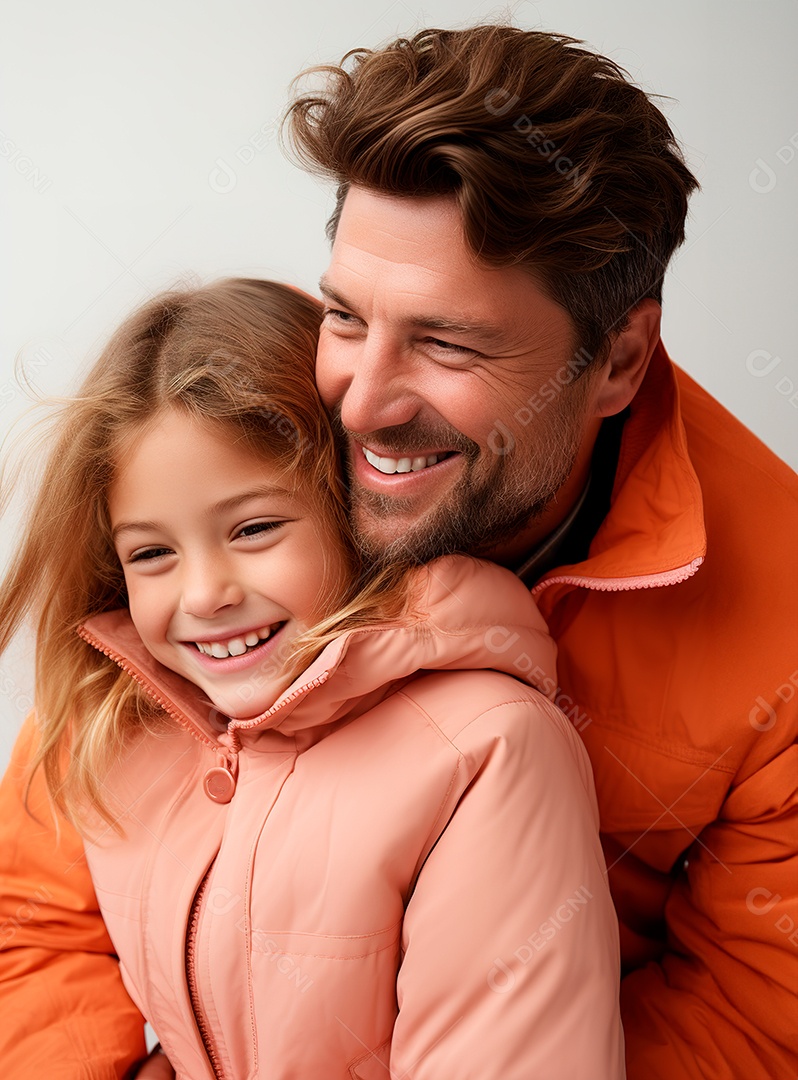 Pai e filha felizes sobre fundo isolado