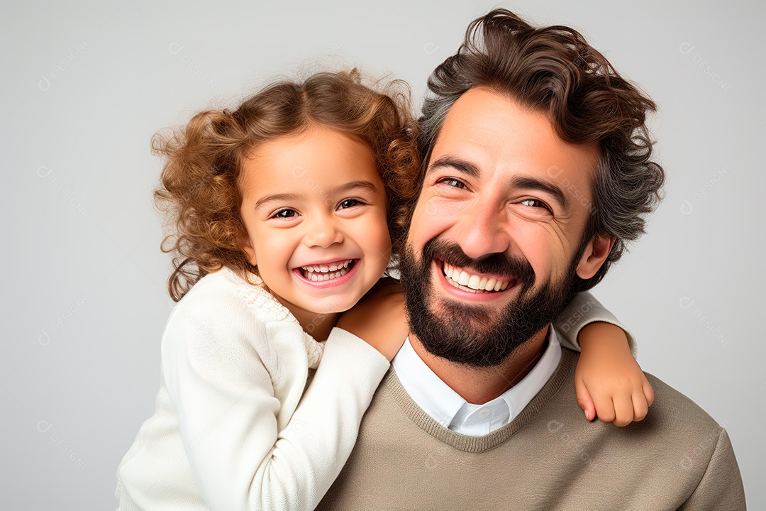 Pai e filha felizes sobre fundo isolado