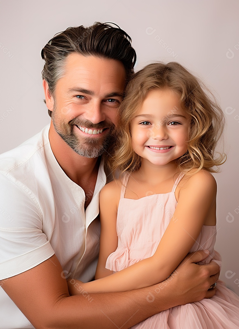 Pai e filha felizes sobre fundo isolado