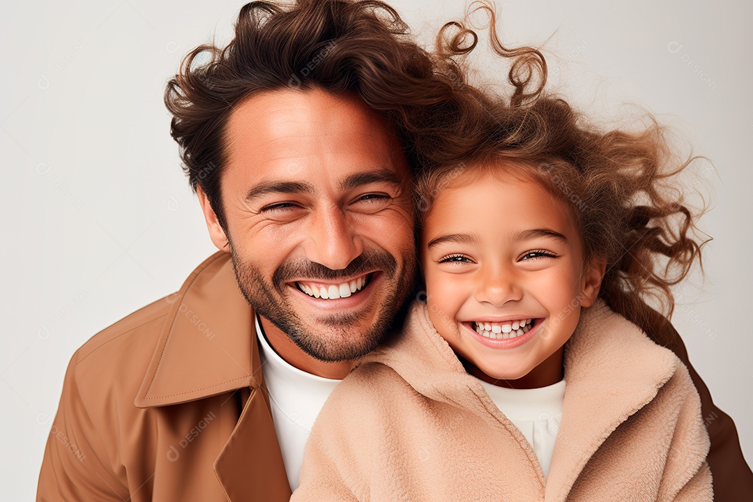 Pai e filha felizes sobre fundo isolado