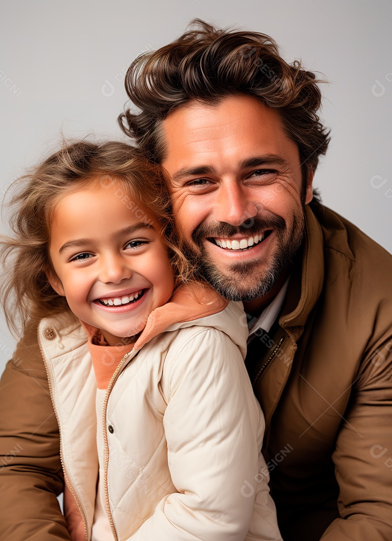 Pai e filha felizes sobre fundo isolado