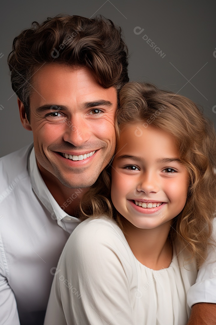 Pai e filha felizes sobre fundo isolado