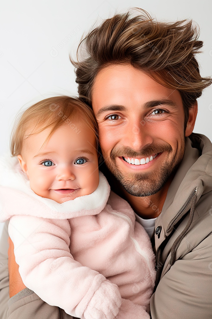 Pai e filha felizes sobre fundo isolado