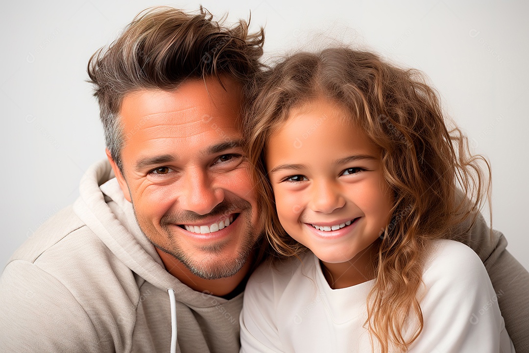 Pai e filha felizes sobre fundo isolado