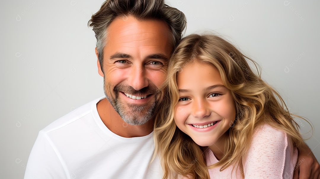 Pai e filha felizes sobre fundo isolado