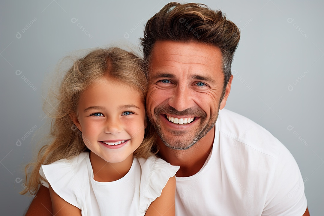 Pai e filha felizes sobre fundo isolado