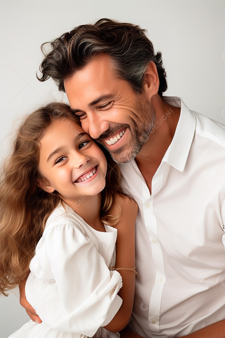 Pai e filha felizes sobre fundo isolado