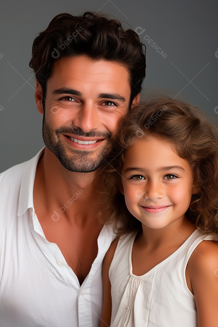 Pai e filha felizes sobre fundo isolado