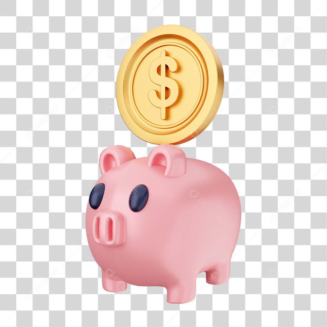 Elemento 3D Dinheiro e Moeda Coin PNG Transparente