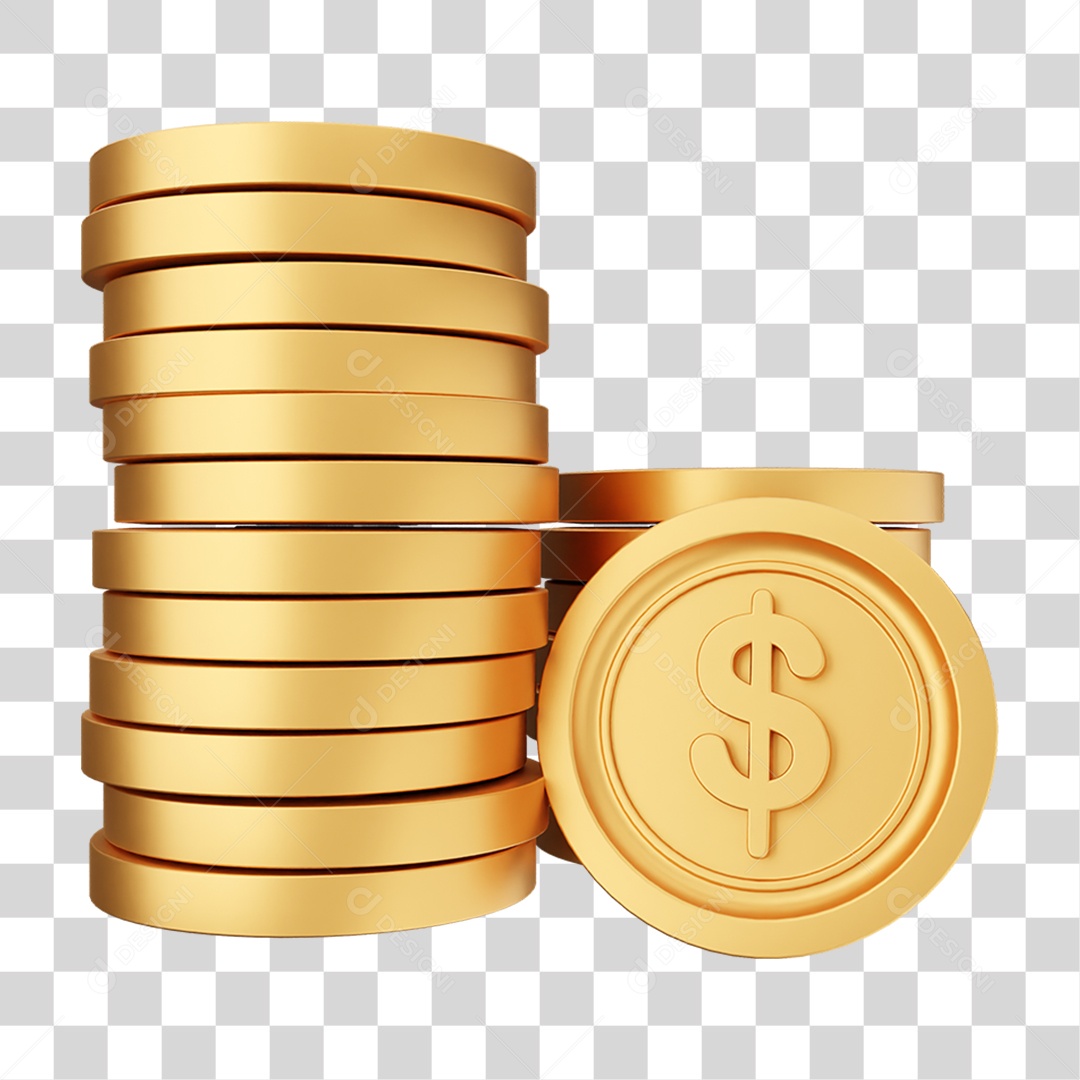 Elemento 3D Dinheiro e Moeda Coin PNG Transparente