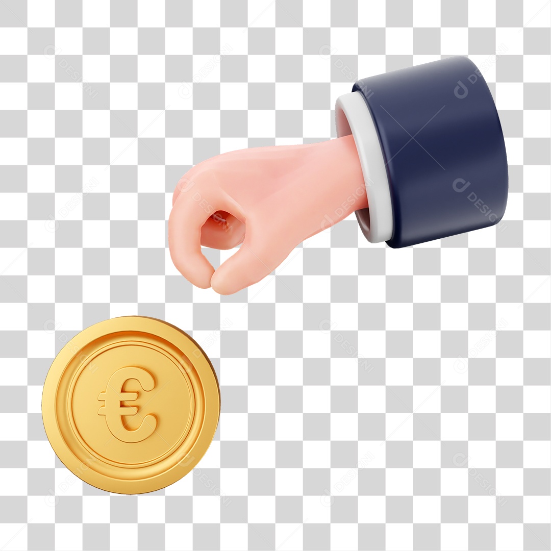 Elemento 3D Mão com Dinheiro e Moeda Coin PNG Transparente