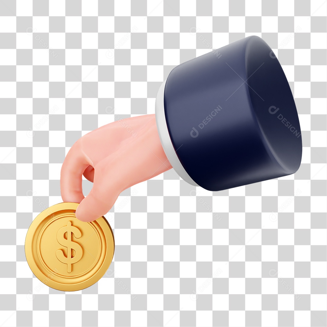 Elemento 3D Mão com Dinheiro e Moeda Coin PNG Transparente