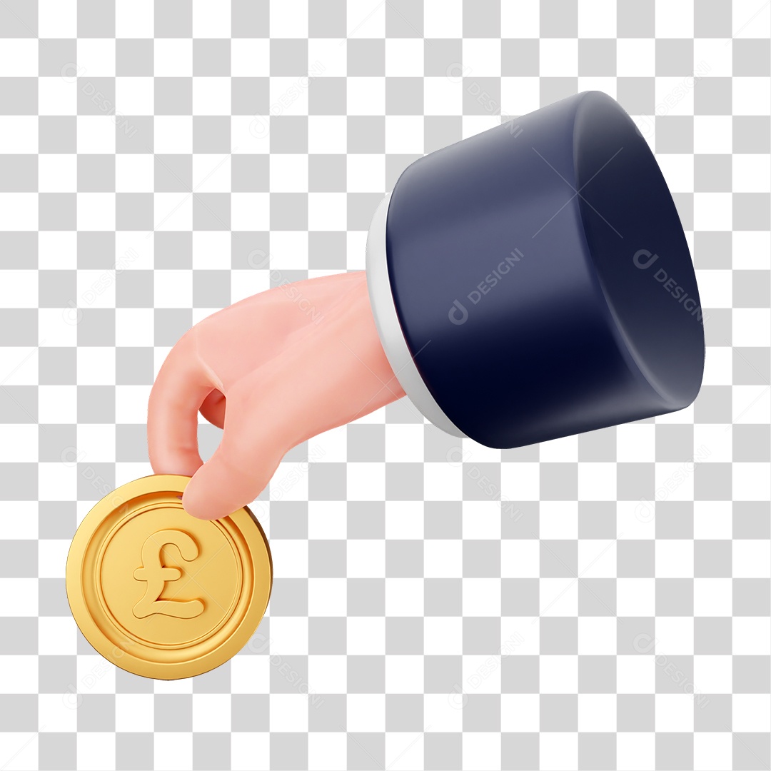 Elemento 3D Mão com Dinheiro e Moeda Coin PNG Transparente