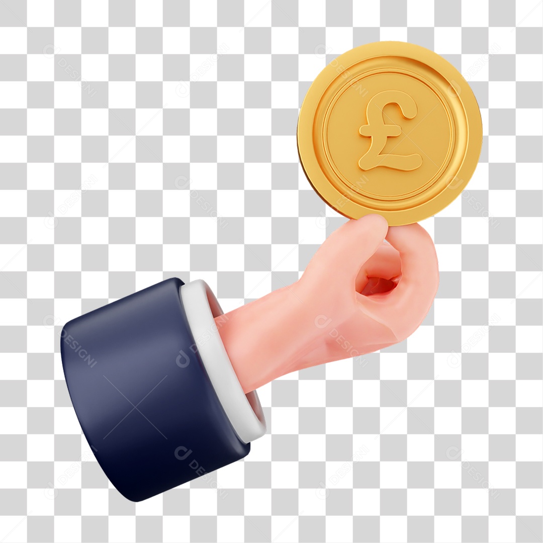 Elemento 3D Mão com Dinheiro e Moeda Coin PNG Transparente