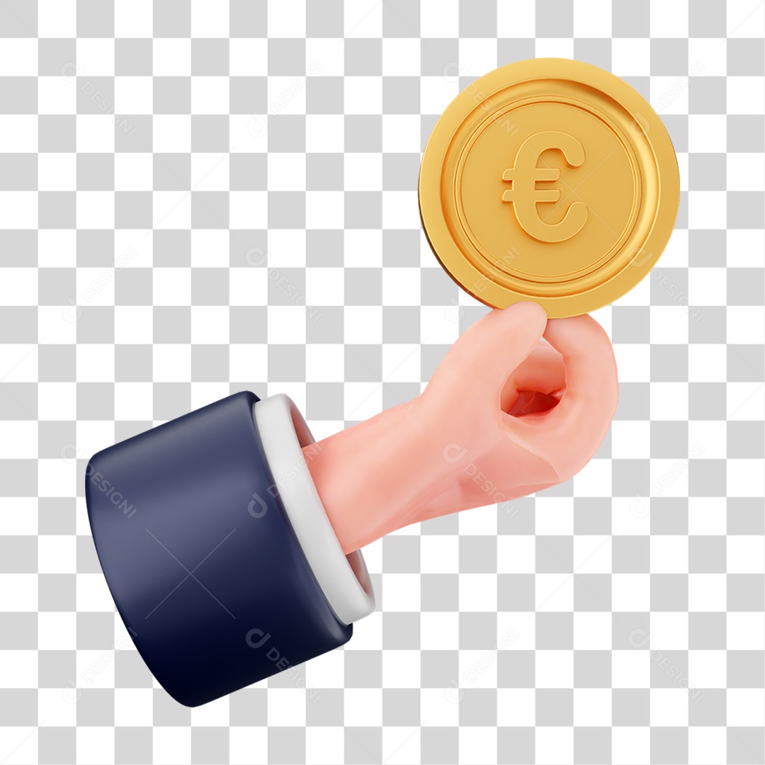 Elemento 3D Mão com Dinheiro e Moeda Coin PNG Transparente