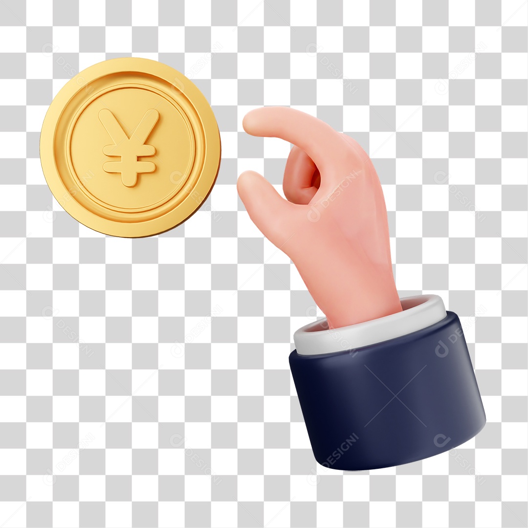 Elemento 3D Mão com Dinheiro e Moeda Coin PNG Transparente