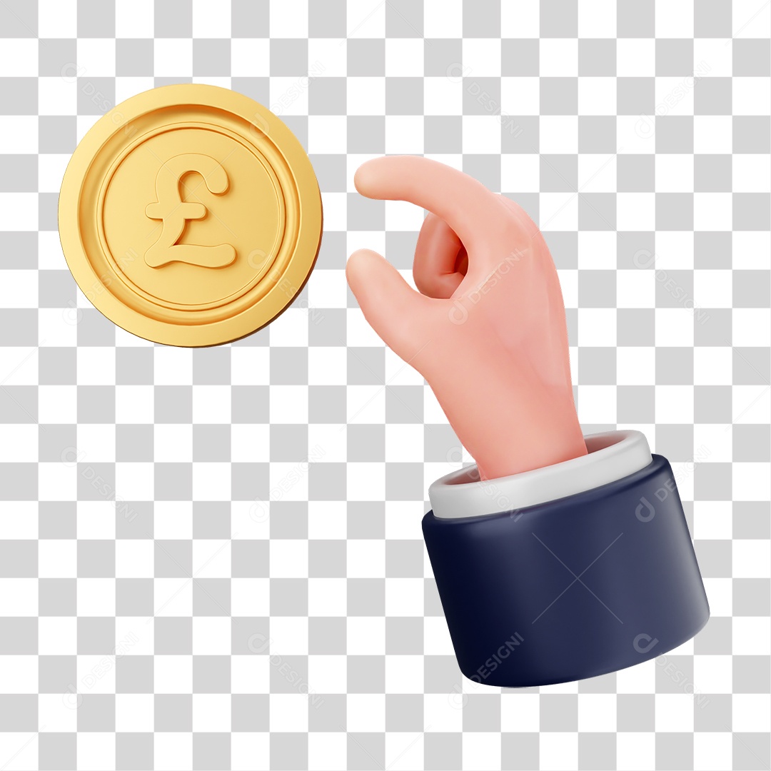 Elemento 3D Mão com Dinheiro e Moeda Coin PNG Transparente