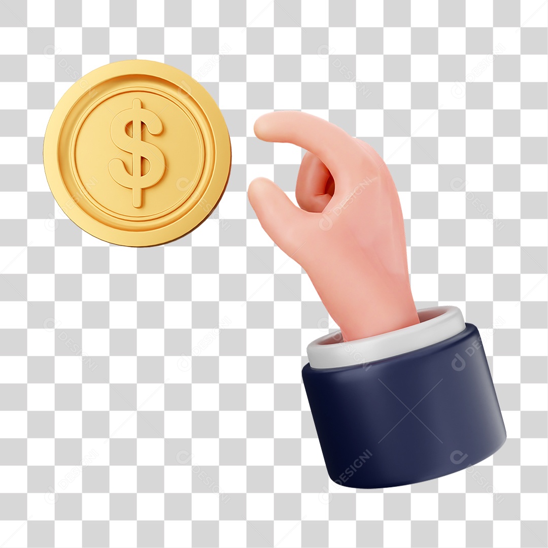 Elemento 3D Mão com Dinheiro e Moeda Coin PNG Transparente