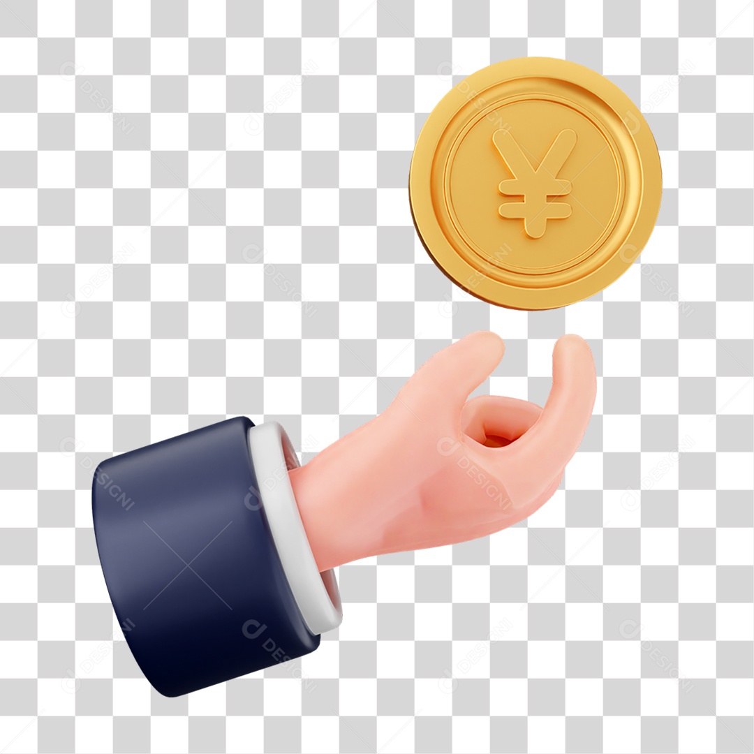 Elemento 3D Mão com Dinheiro e Moeda Coin PNG Transparente