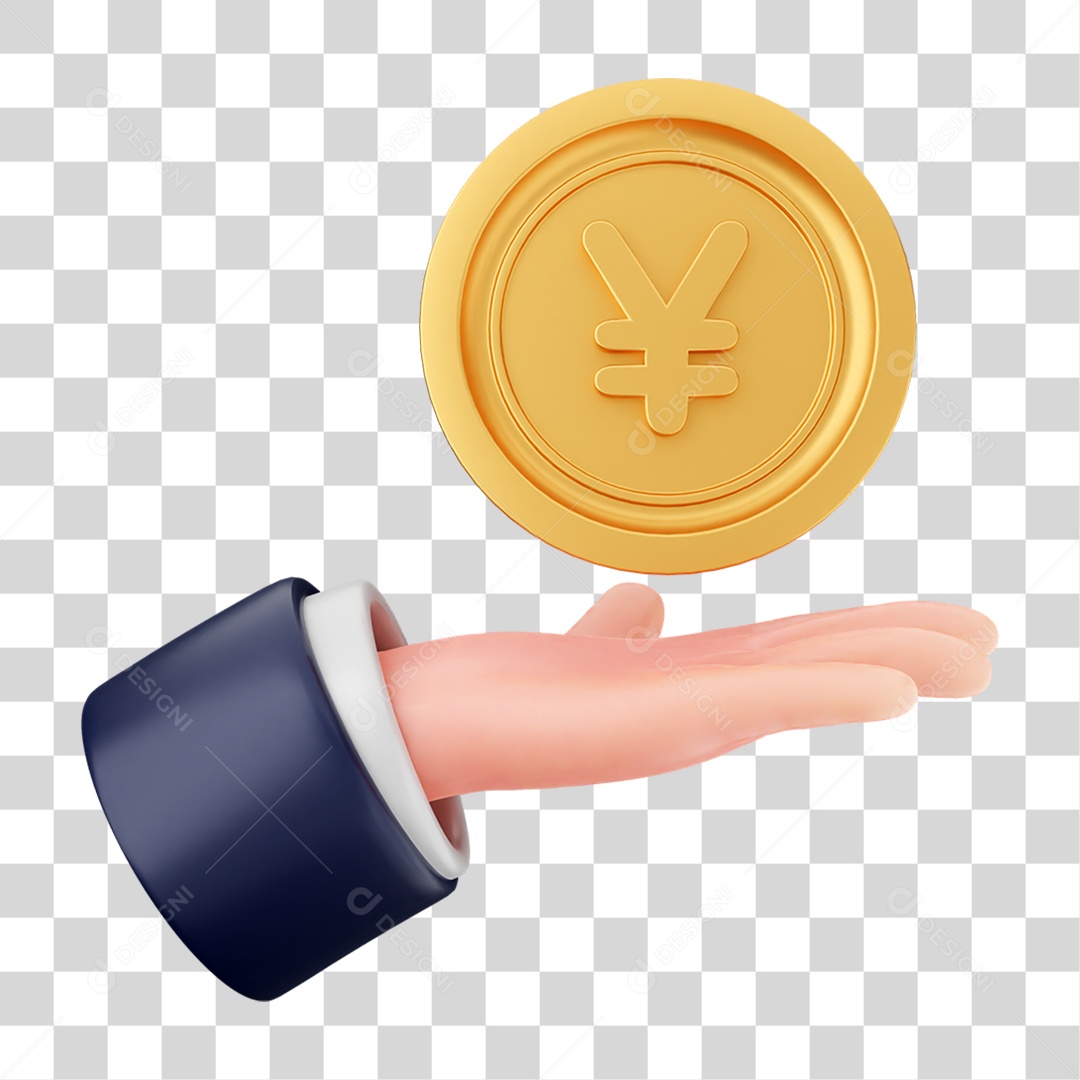 Elemento 3D Mão com Dinheiro e Moeda Coin PNG Transparente