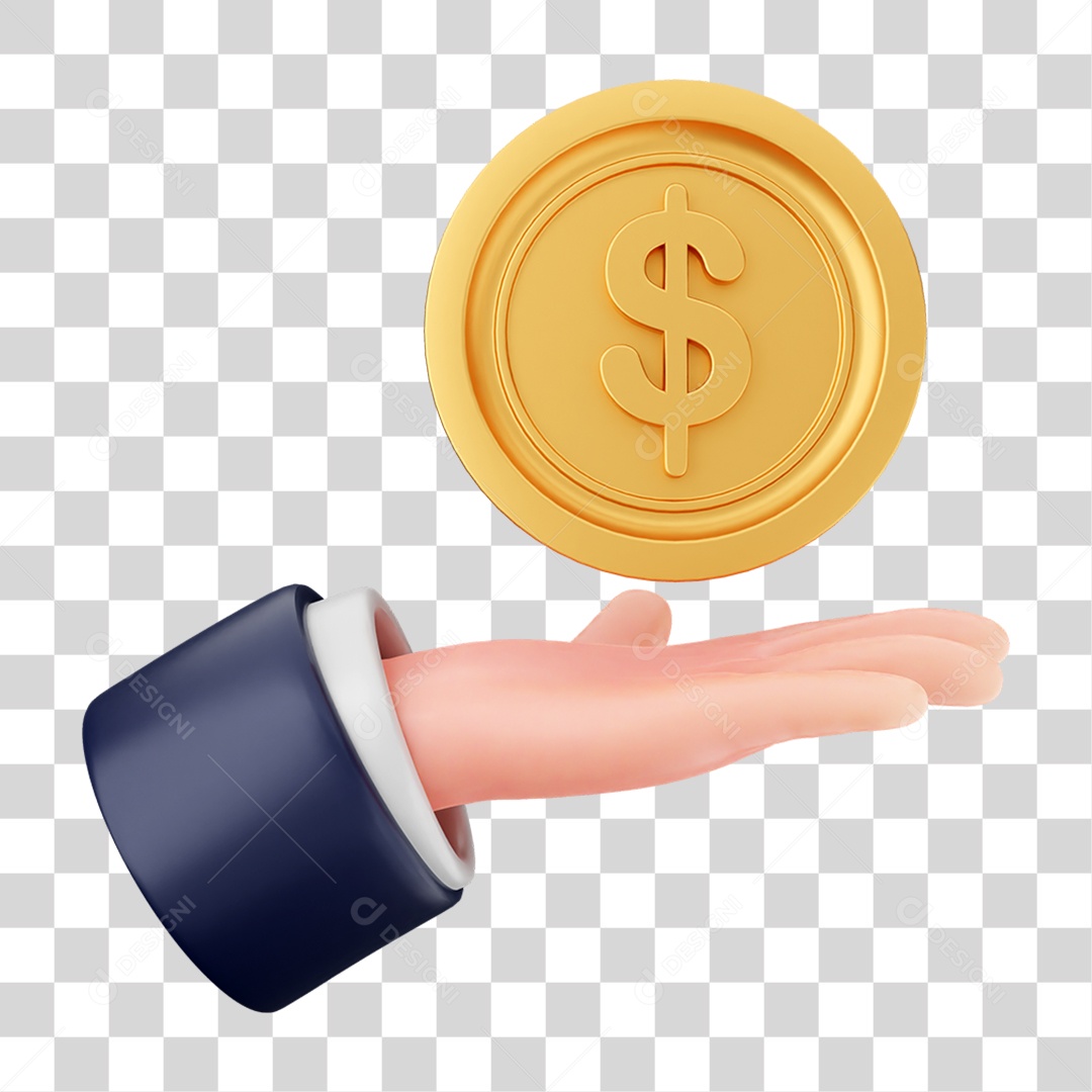 Elemento 3D Mão com Dinheiro e Moeda Coin PNG Transparente