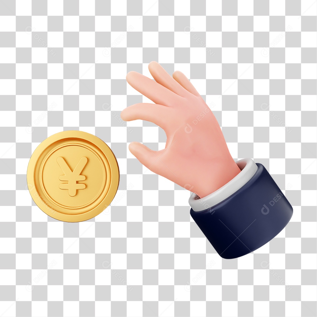 Elemento 3D Mão com Dinheiro e Moeda Coin PNG Transparente