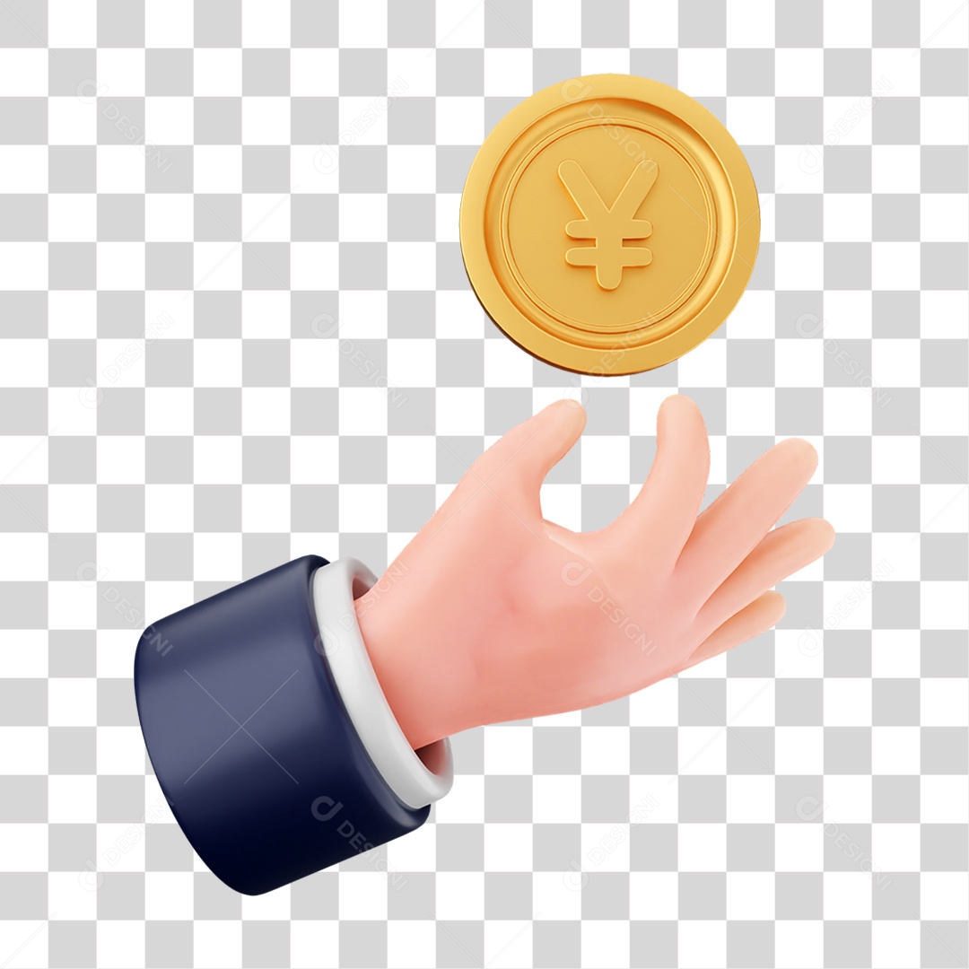 Elemento 3D Mão com Dinheiro e Moeda Coin PNG Transparente