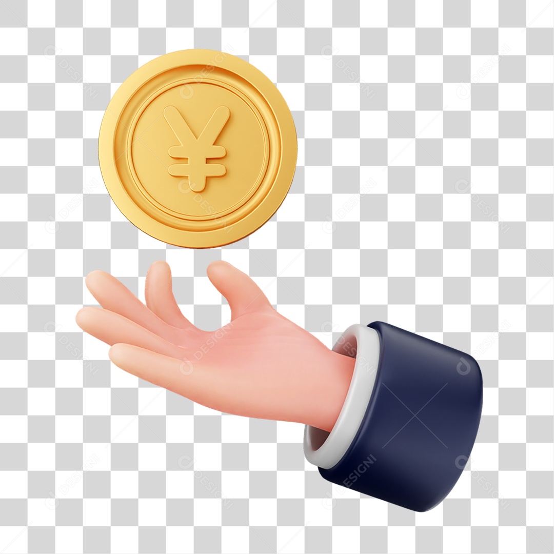 Elemento 3D Mão com Dinheiro e Moeda Coin PNG Transparente