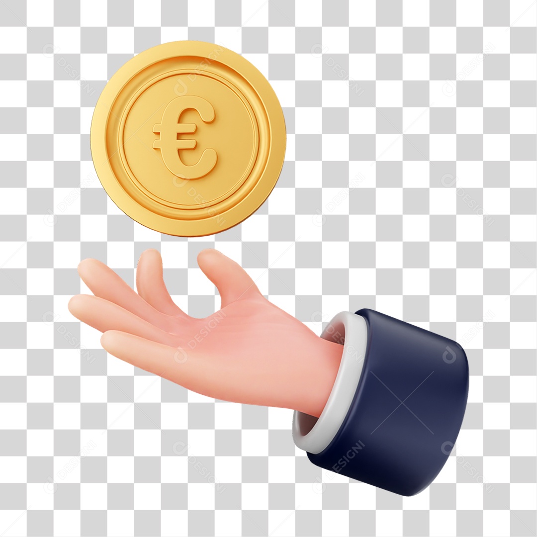 Elemento 3D Mão com Dinheiro e Moeda Coin PNG Transparente