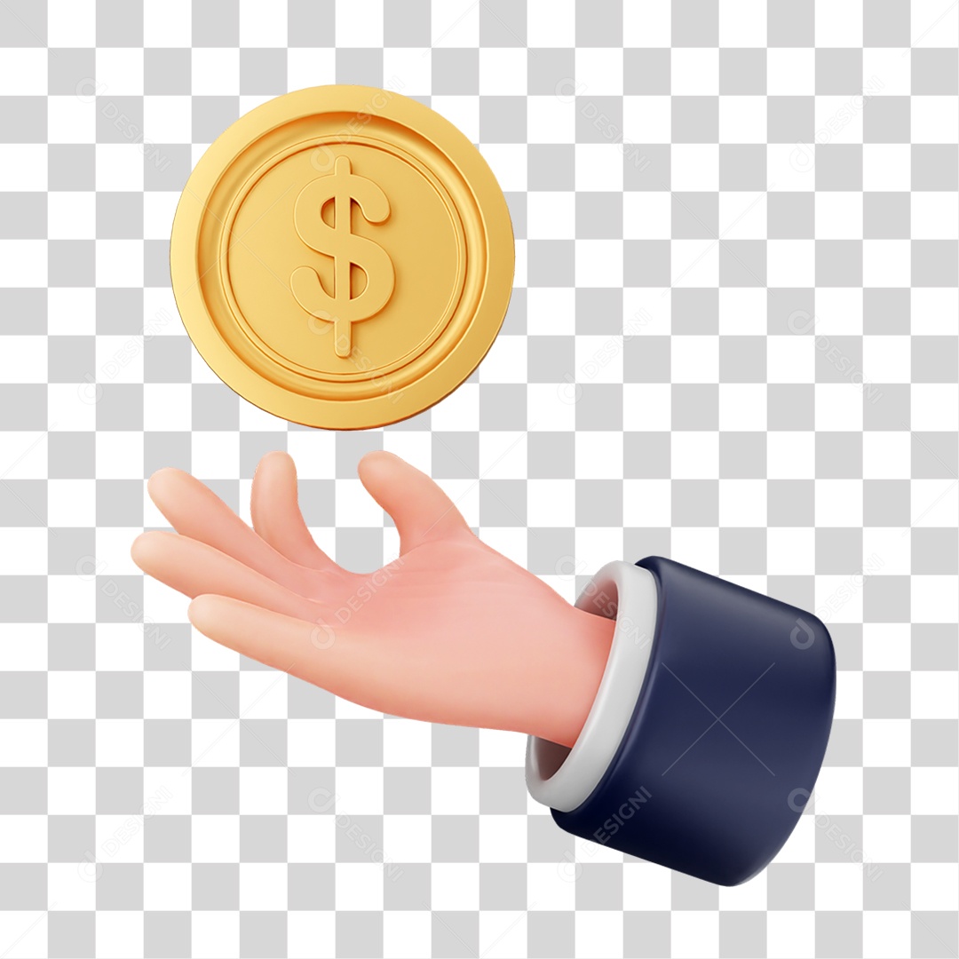 Elemento 3D Mão com Dinheiro e Moeda Coin PNG Transparente