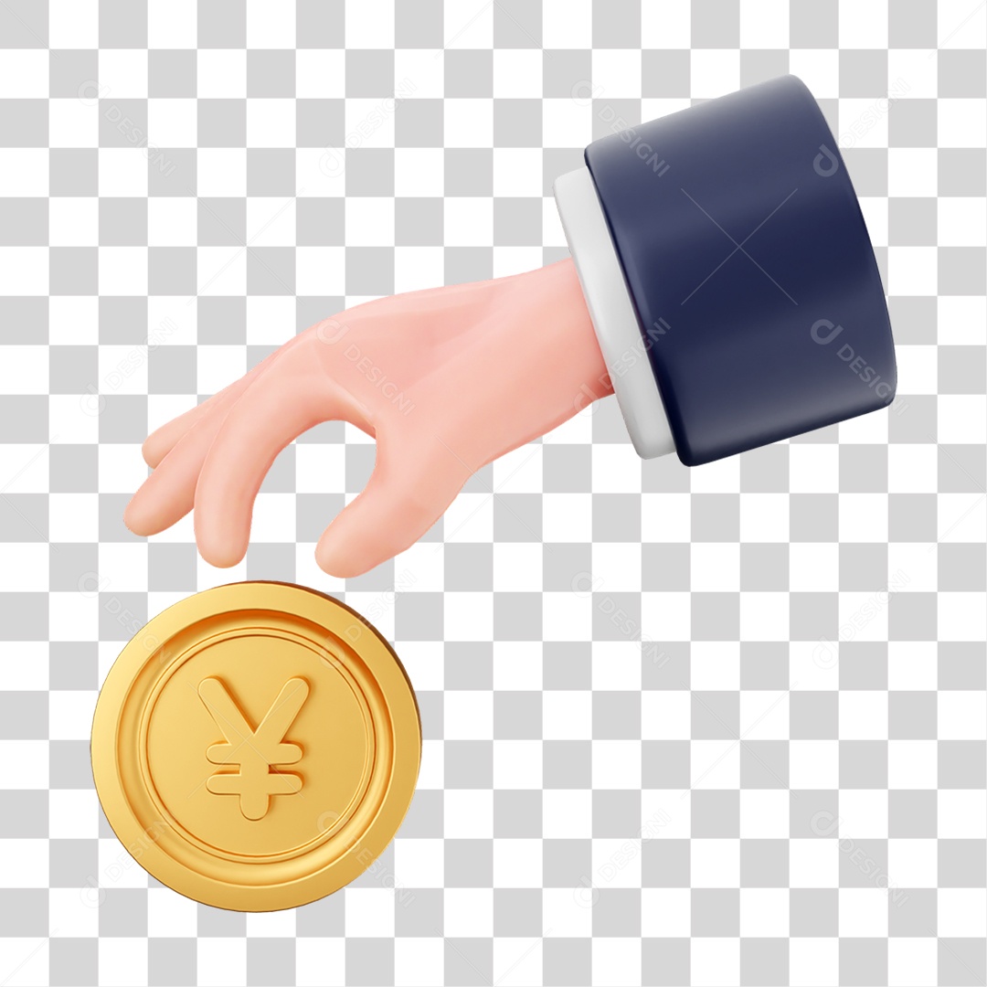 Elemento 3D Mão com Dinheiro e Moeda Coin PNG Transparente