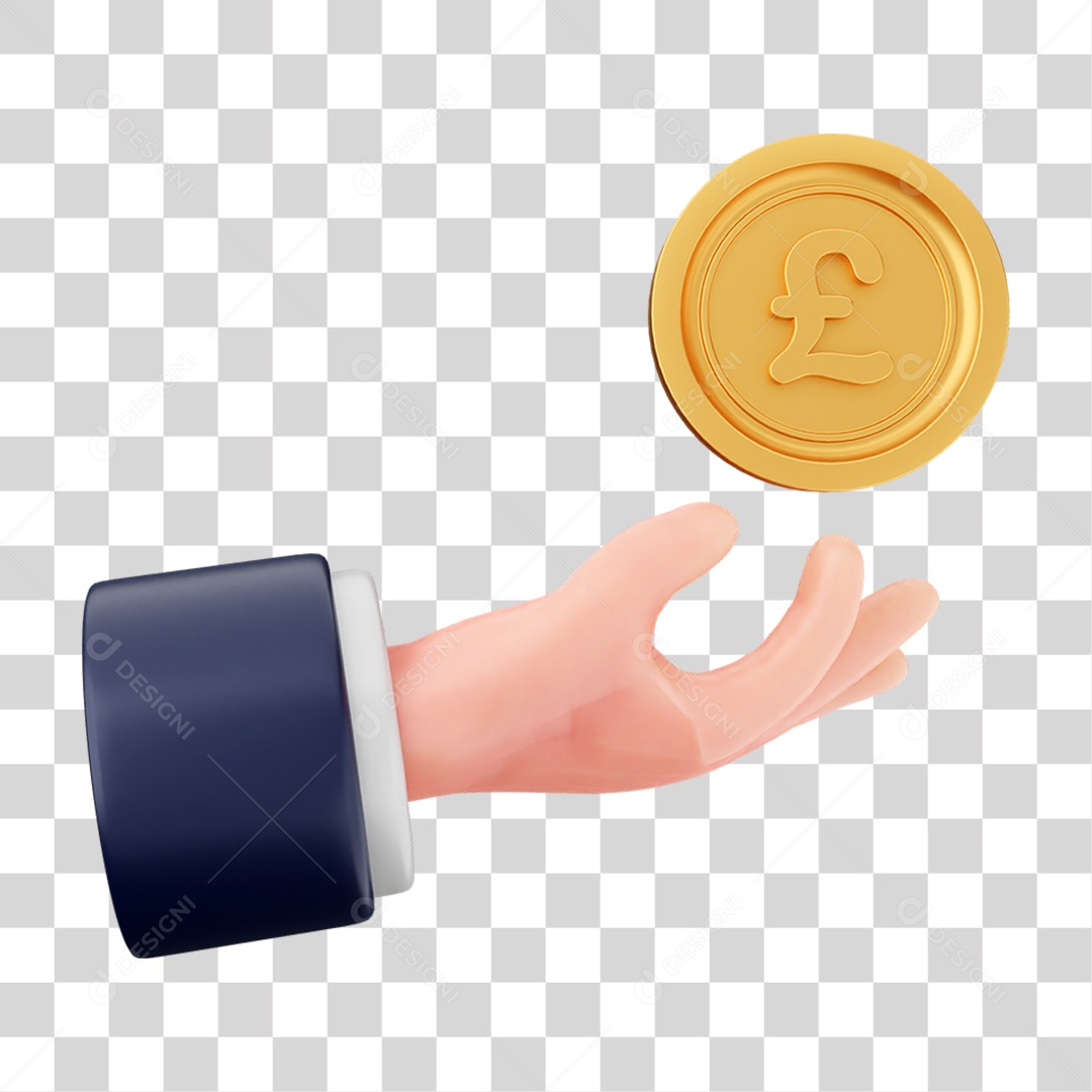 Elemento 3D Mão com Dinheiro e Moeda Coin PNG Transparente