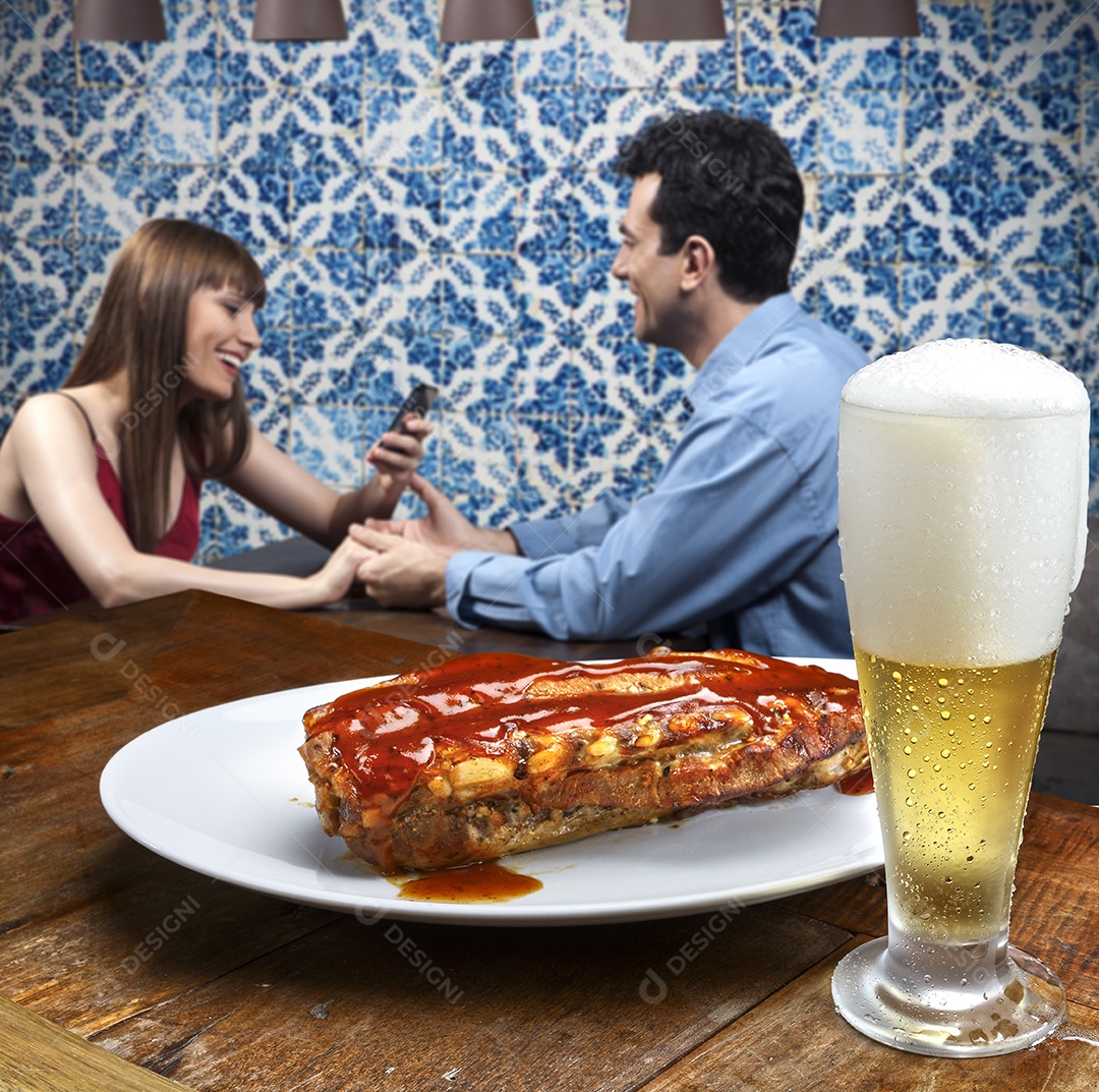 Costela assada com molho e cerveja
