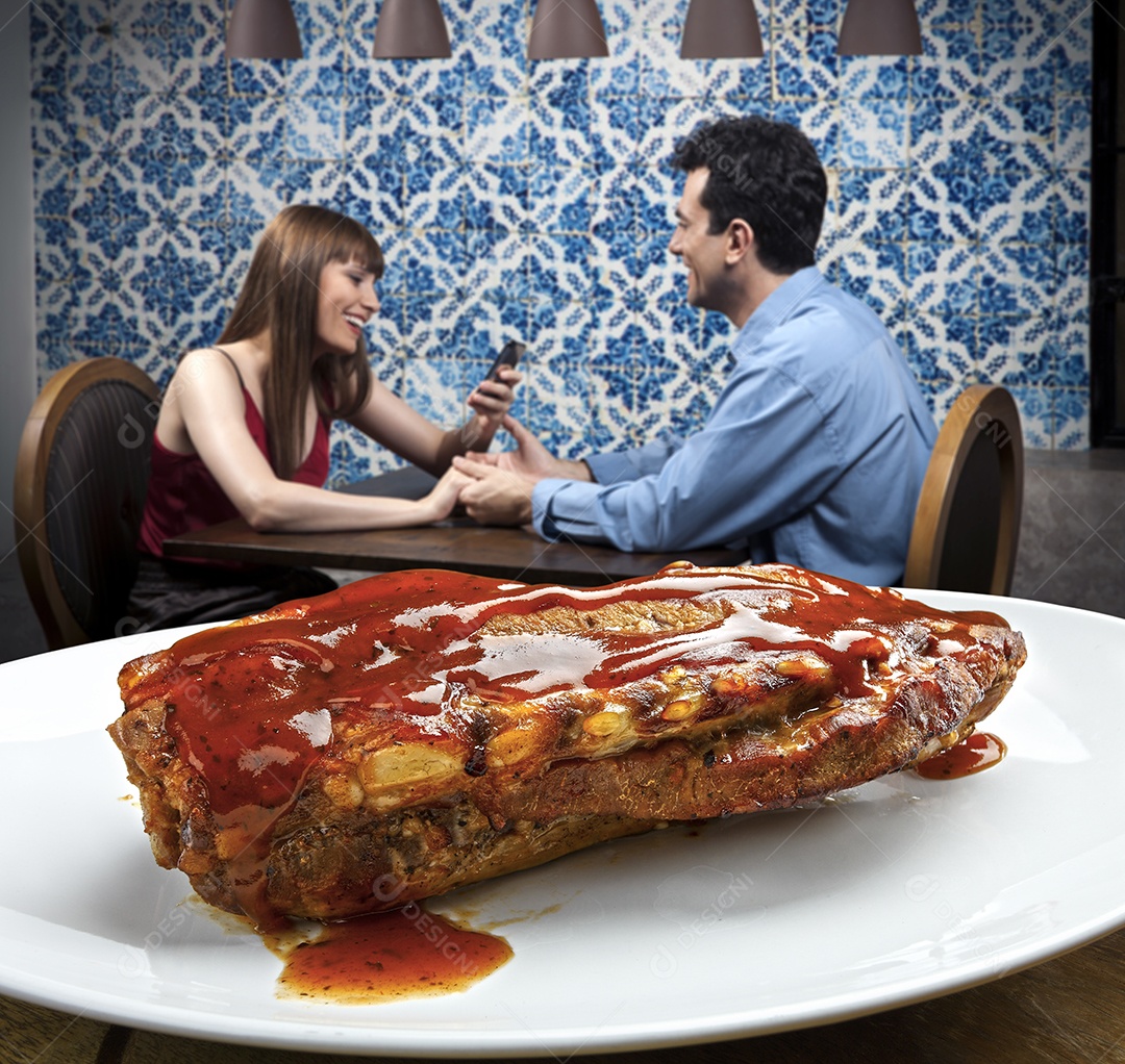 Costela assada ao molho barbecue