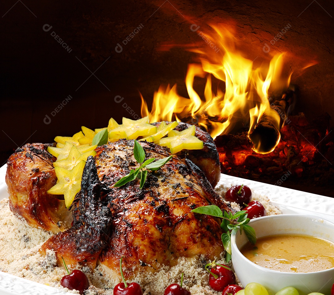 Frango assado com molho