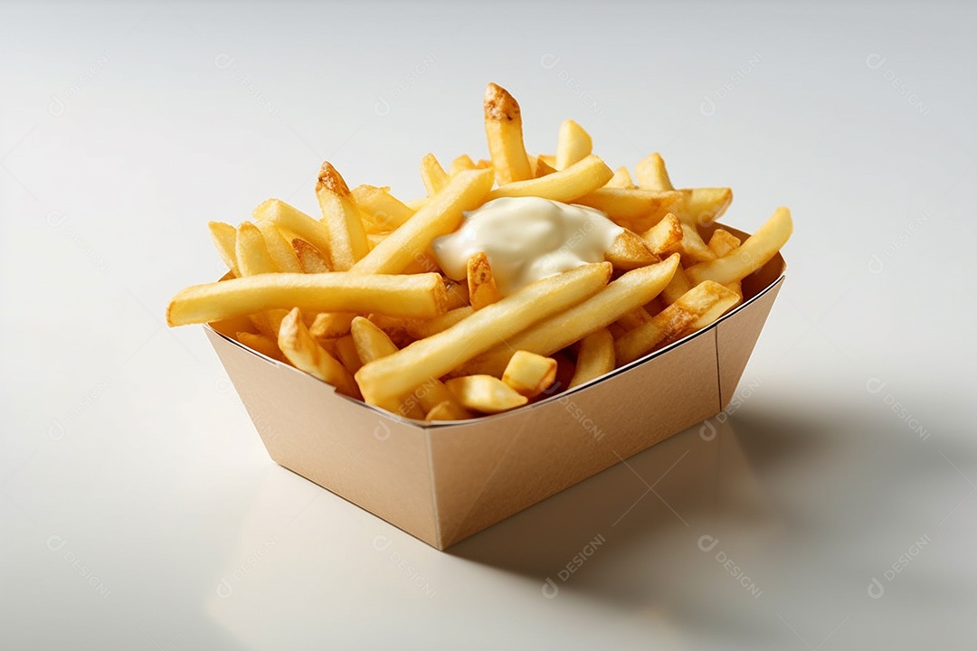 Batata frita sobre uma mesa branca