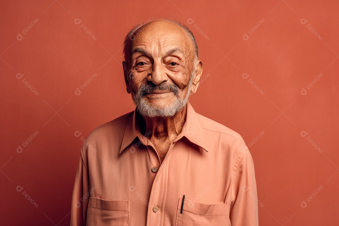 Homem idoso careca no estúdio.