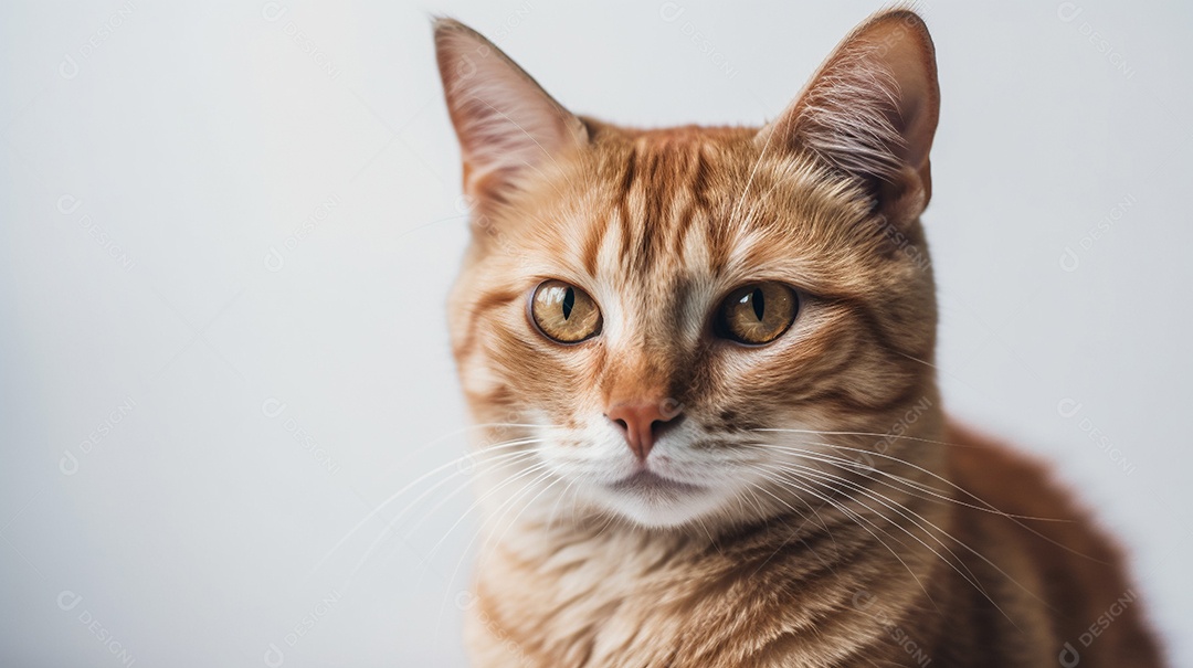 Um gato laranja em fundo branco.