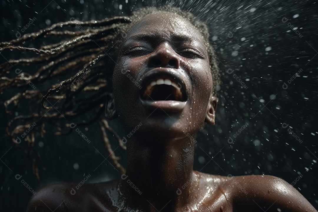 Splash Gotas de água se espalham no rosto. Garota feminina de emoção.