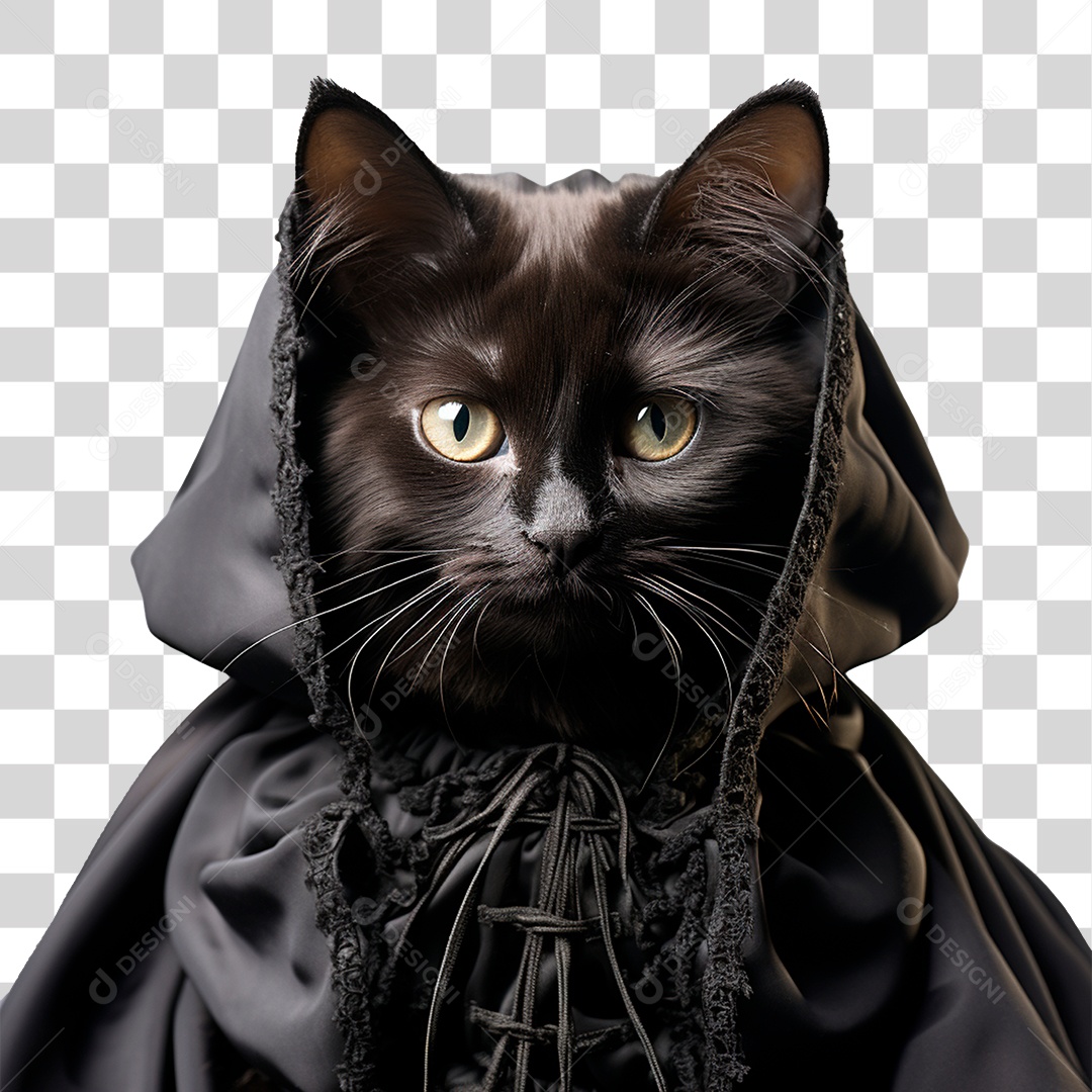 Gato com Capa Preta PNG Transparente