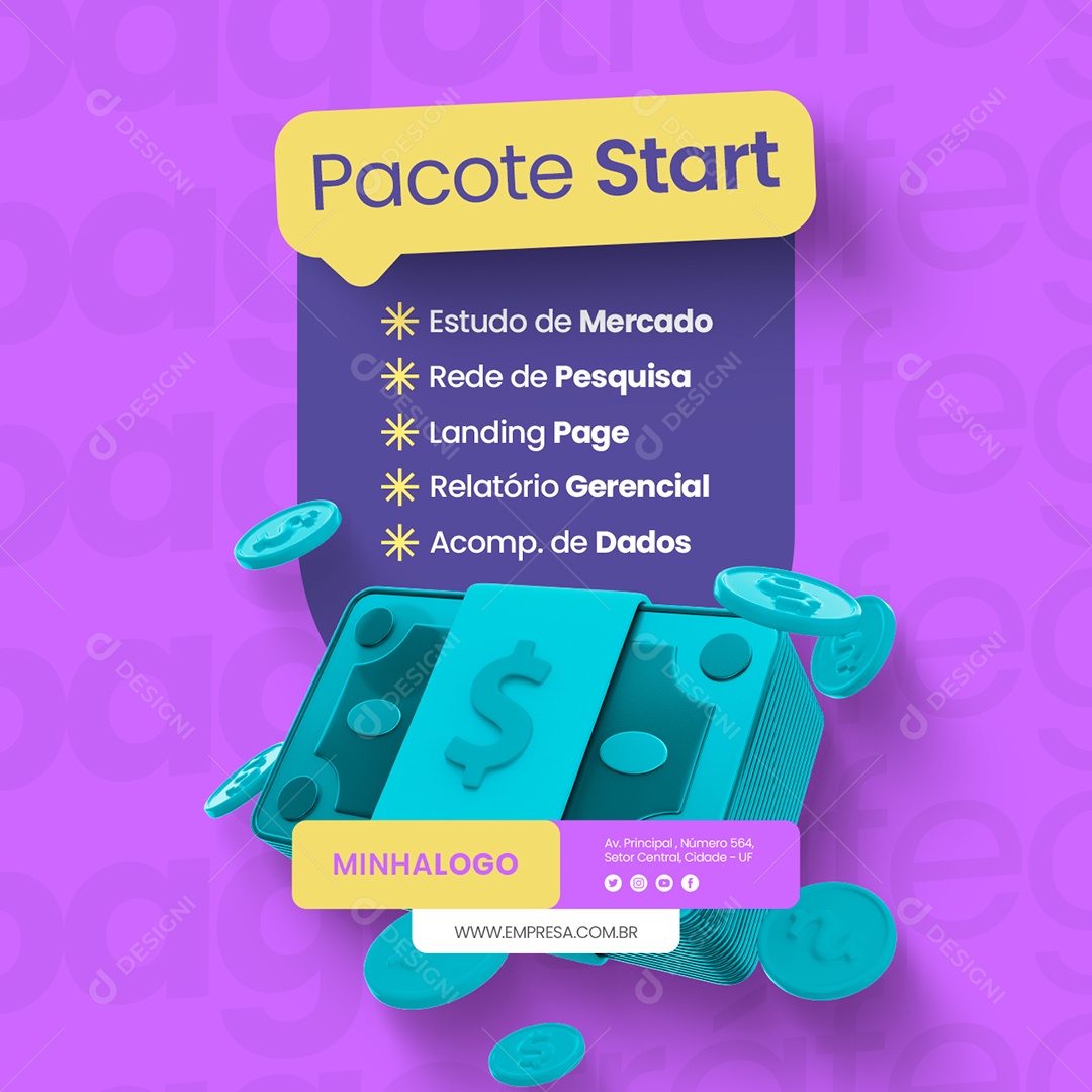 Tráfego Pago Pacote Start Estudo de Mercado Social Media PSD Editável