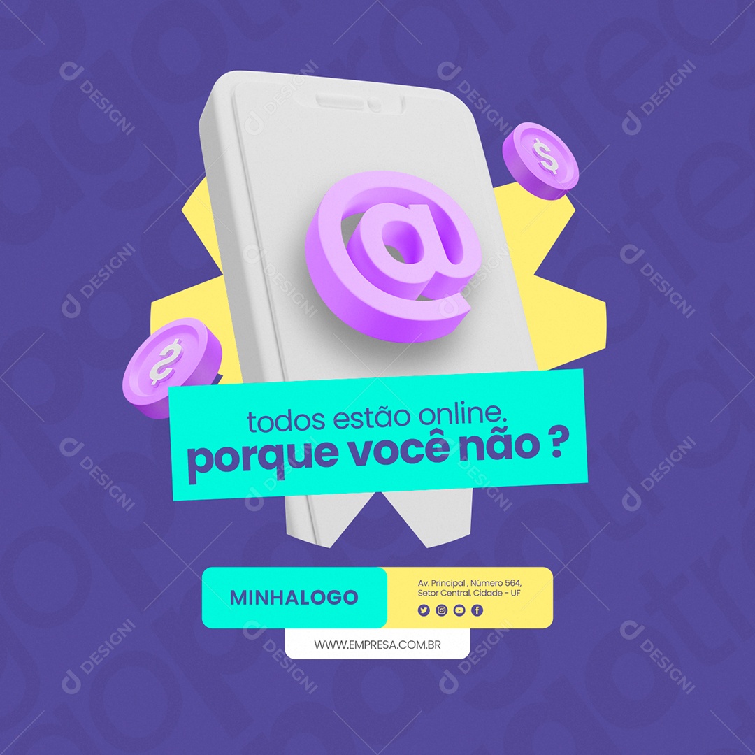 Tráfego Pago Todos Estão Online Porque Você Não Social Media PSD Editável